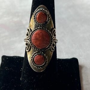 Vintage Silver Tone Old Pawn Polished Stone Statement Ring☑️VEN09